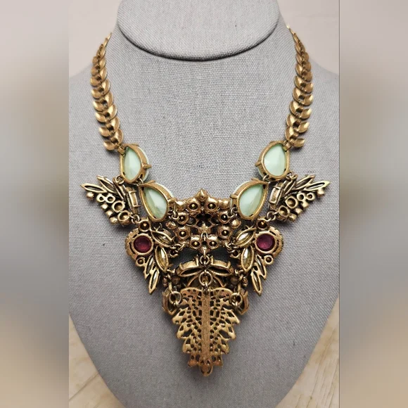 [J. CREW] Rare Vintage Multi Color Crystal Bib Statement Necklace □■ Rose Accent - Picture 2 of 16